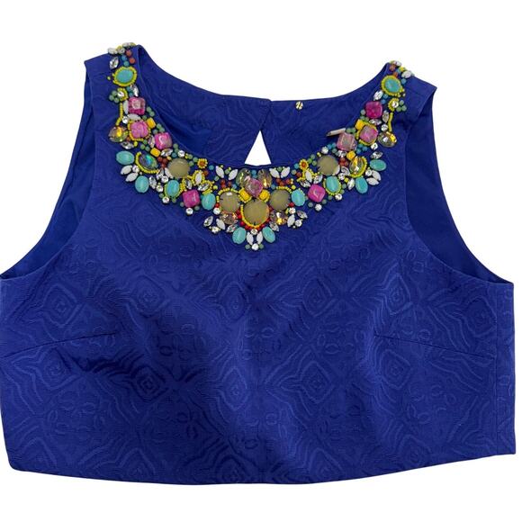 Anthropologie‎ Moulinette Soeurs Top Womens 4 Blue Jeweled Neck Crop Open Back - Picture 1 of 6